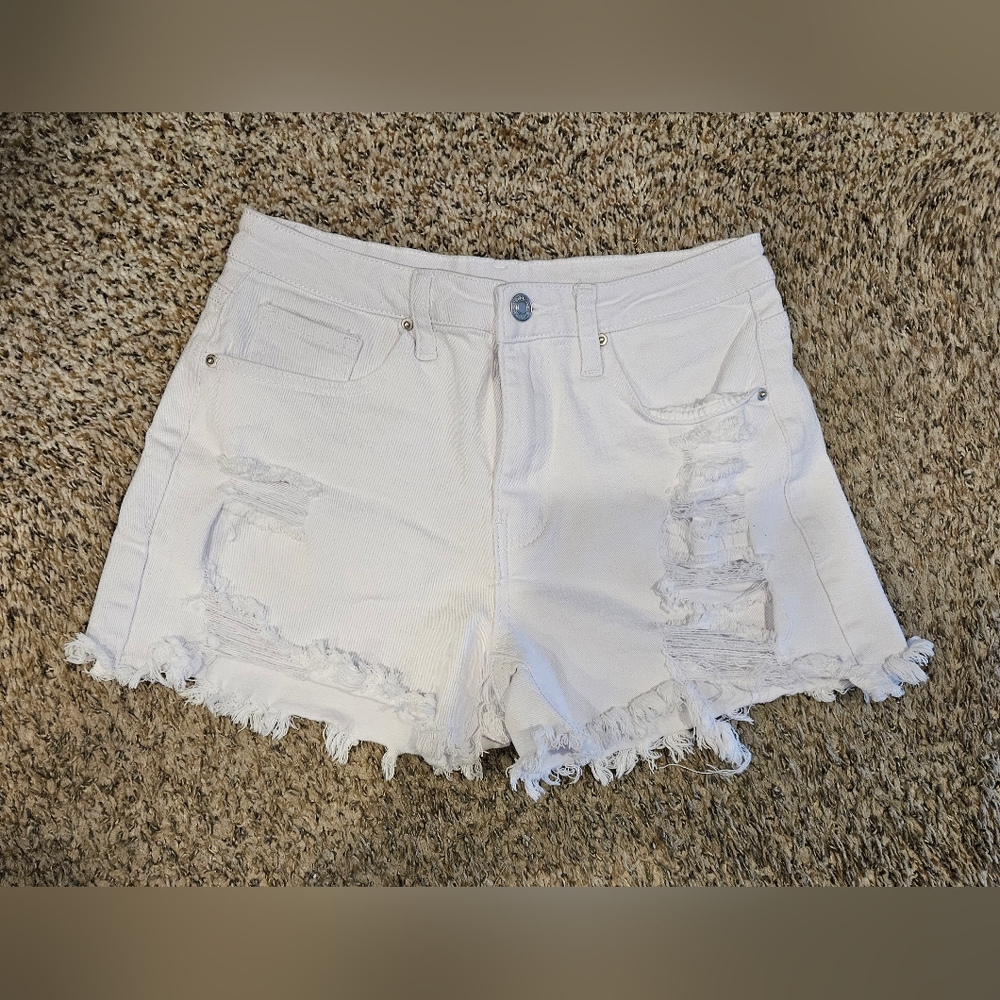 White Jean Shorts with Raw Hem